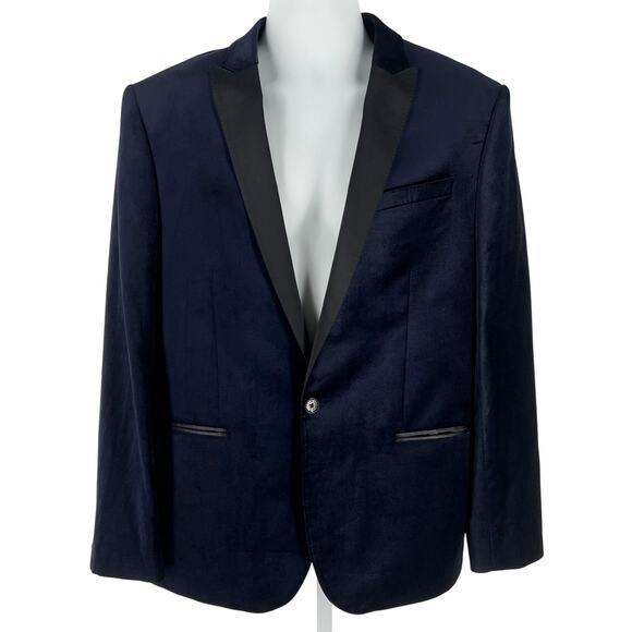 Express Photographer Midnight Blue Tuxedo Jacket single button velvet 42 Reg - Picture 1 of 9